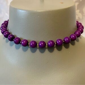 Vintage Purple Beaded Choker Necklace, 14.5 Inches, Lightweight